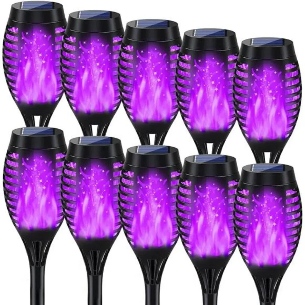 10Pack Purple Halloween Lights Outdoor with Flickering Flame Waterproof